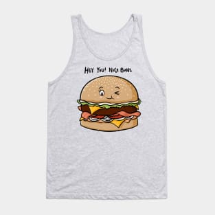 Hey You! Nice Buns, Funny Burger Cartoon Pun Digital Illustration Tank Top